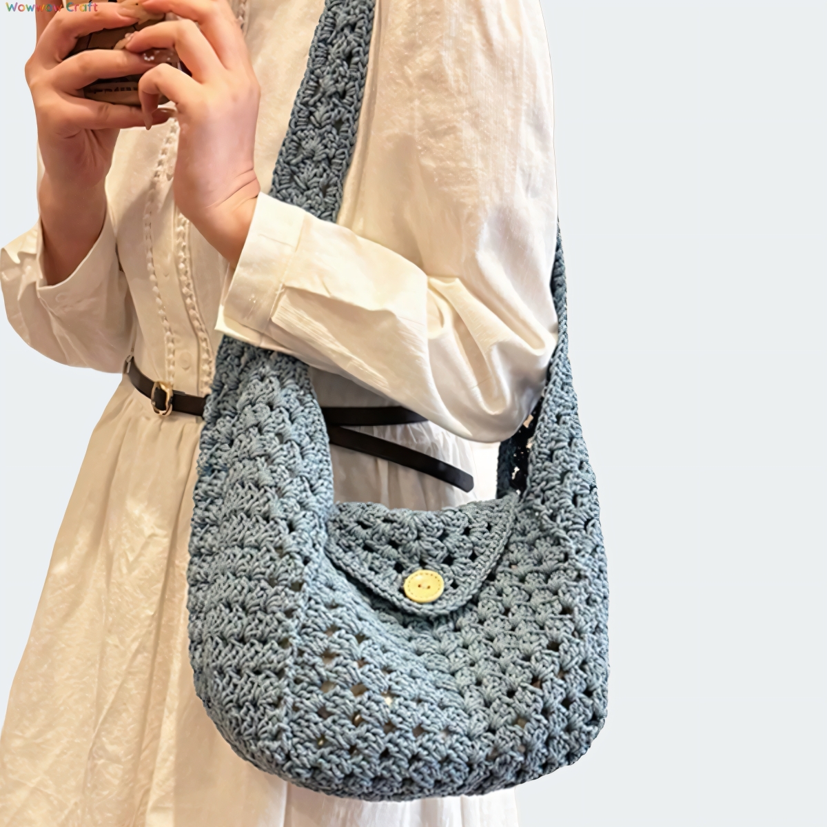 Holiday Style Off-White Blue Brown Crochet Tote Bag - Crochet Shoulder Bag,handmade crochet bags, custom amigurumi dolls, woven tote bags, eco-friendly gifts, unique crochet toys, organic yarn crafts, personalized crochet, handmade plushies, boho crochet accessories, sustainable handmade gifts
